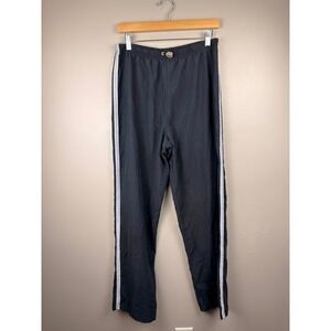 Vintage 90s Vital Track Pants Black White Side Stripe Elastic Waist Medium USA